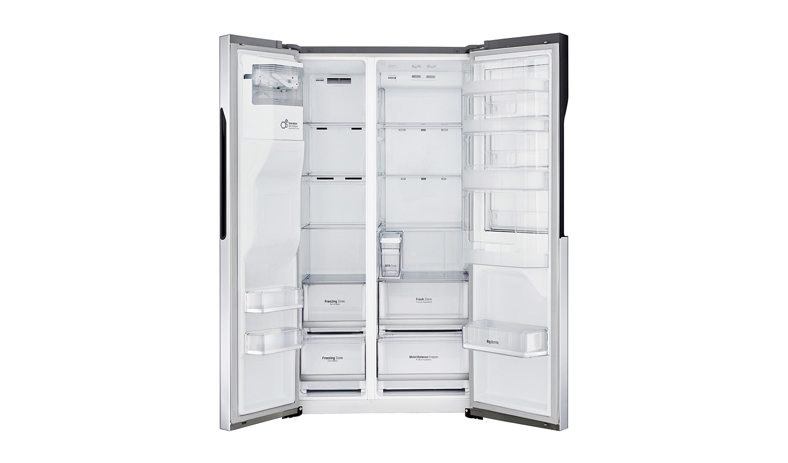 LG Side-by-Side mit Door-in-Door® |  Eis-, Crushed Ice- und Wasserspender  | 606 Liter Kapazität | Energieeffizienzklasse F | Interner Wassertank 4L | Steel | GSJ561PZUZ, GSJ561PZUZ